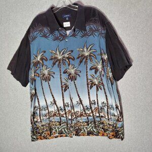 Mens XL Hawaiian Shirt Short Sleeve Blue Black Palm Trees Croft Barrow